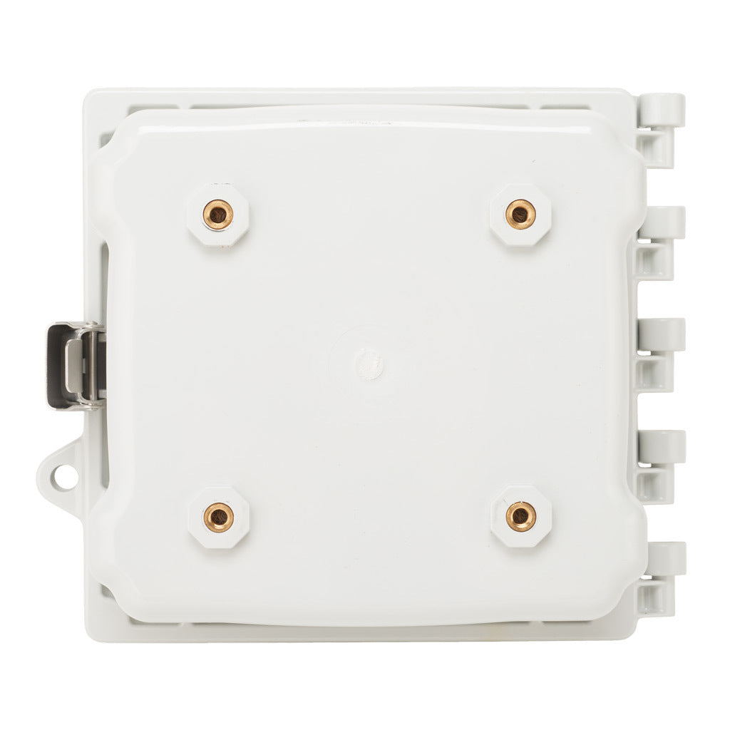AttaBox Heartland series enclosure, NEMA 1/3R/4/4X/12, 6 x 6 x 4in (HxWxD), wall mount, polycarbonate, Pantone 7541 C light gray, single-door, stainless steel quick-release latch.-AH664SS