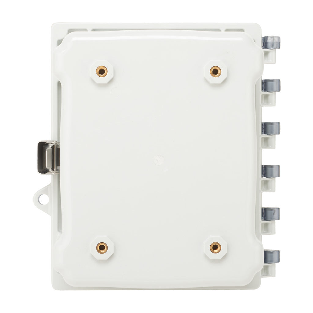 AttaBox Heartland series enclosure, NEMA 1/3R/4/4X/12, 8 x 6 x 4in (HxWxD), wall mount, polycarbonate, Pantone 7541 C light gray, smoked polycarbonate single-door, stainless steel quick-release latch.-AH864CSS
