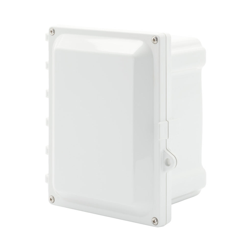 AttaBox Heartland series enclosure, NEMA 1/3R/4/4X/6P/12, 8 x 6 x 4in (HxWxD), wall mount, polycarbonate, Pantone 7541 C light gray, hinged screw cover.-AH864HW