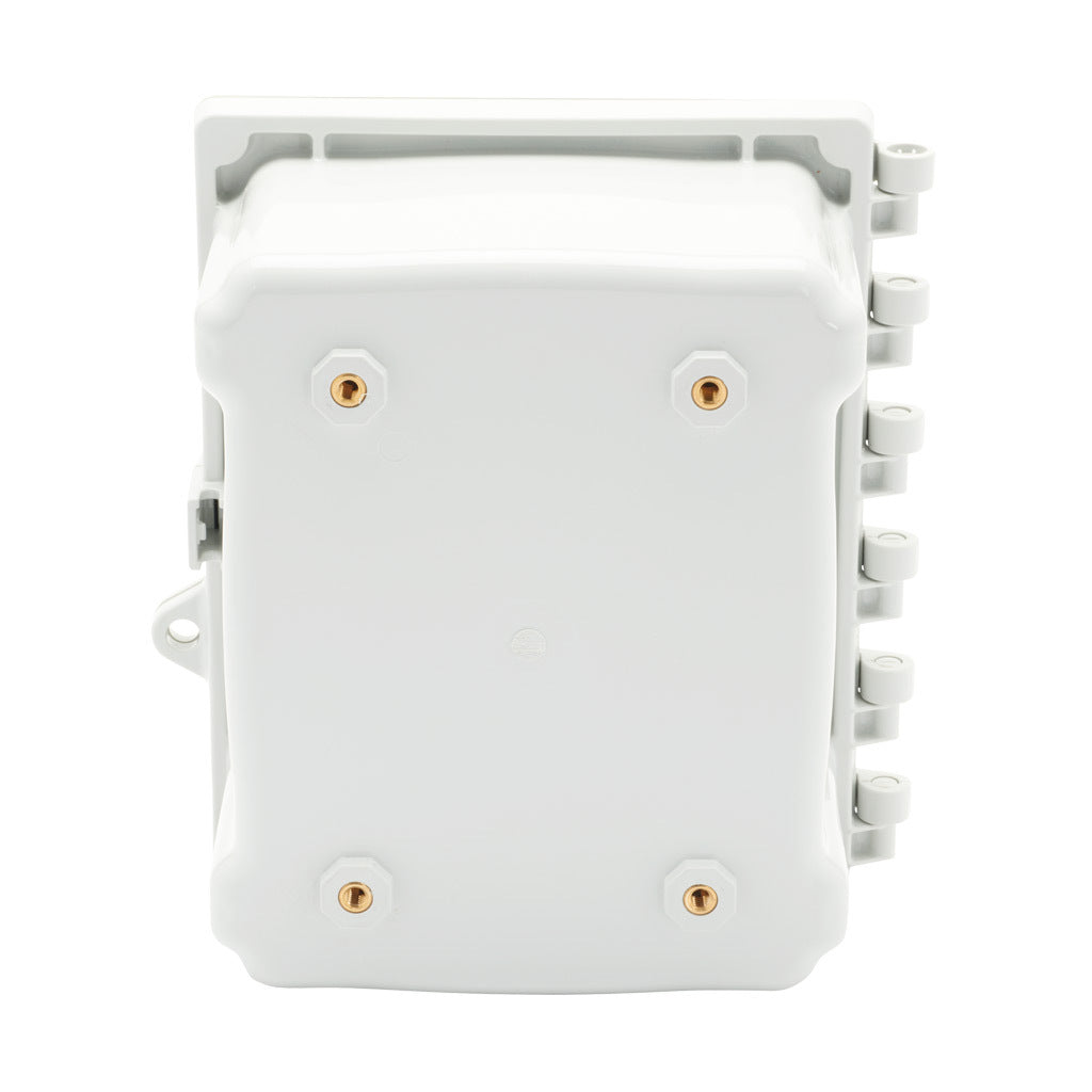 AttaBox Heartland series enclosure, NEMA 1/3R/4/4X/6P/12, 8 x 6 x 4in (HxWxD), wall mount, polycarbonate, Pantone 7541 C light gray, hinged screw cover.-AH864HW