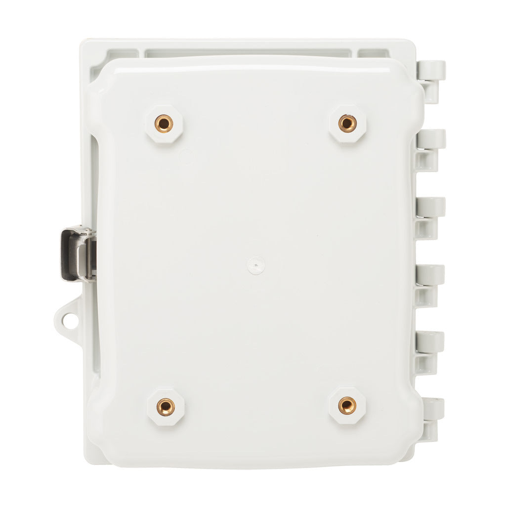 AttaBox Heartland series enclosure, NEMA 1/3R/4/4X/12, 8 x 6 x 4in (HxWxD), wall mount, polycarbonate, Pantone 7541 C light gray, single-door, stainless steel quick-release latch.-AH864SS