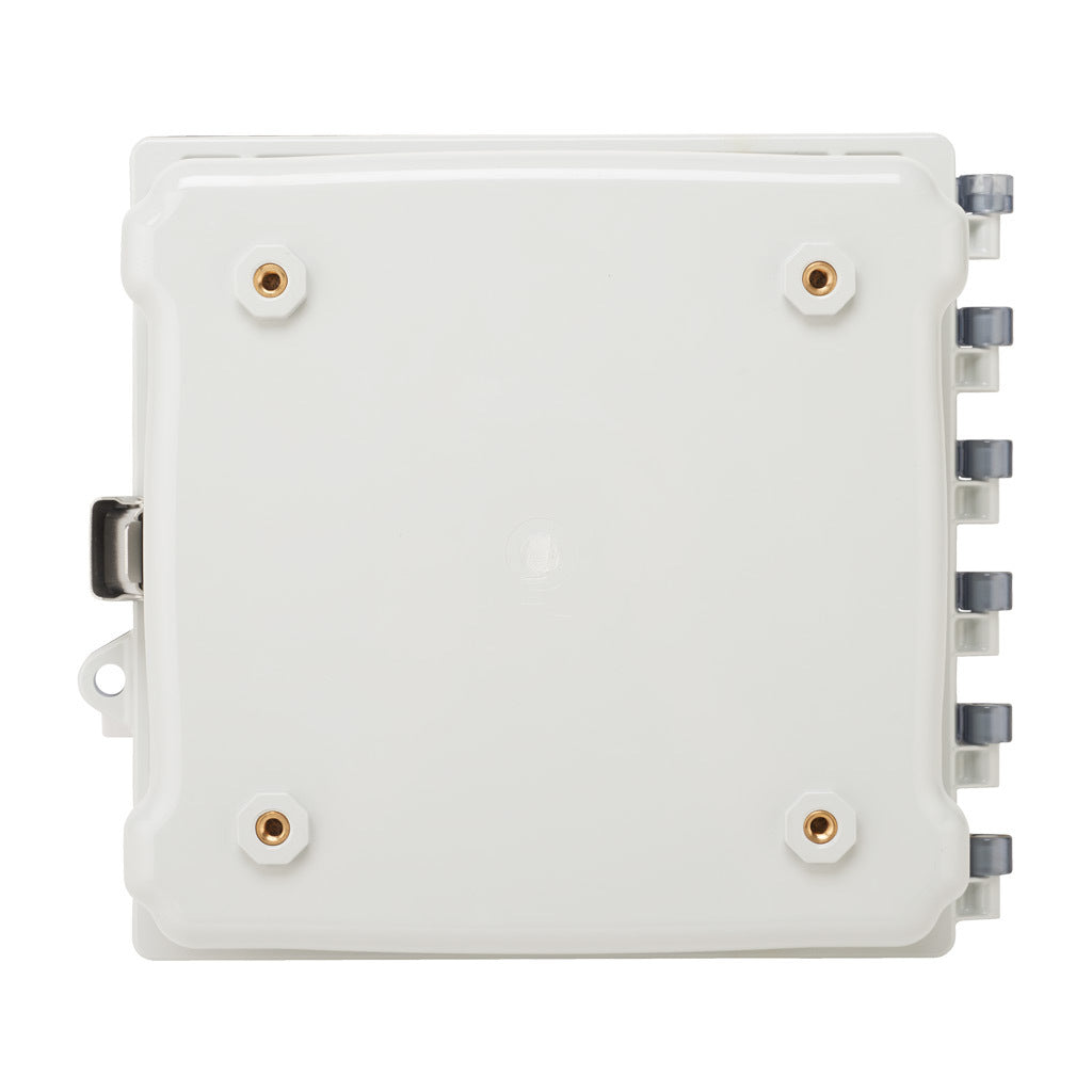 AttaBox Heartland series enclosure, NEMA 1/3R/4/4X/12, 8 x 8 x 4in (HxWxD), wall mount, polycarbonate, Pantone 7541 C light gray, smoked polycarbonate single-door, stainless steel quick-release latch.-AH884CSS