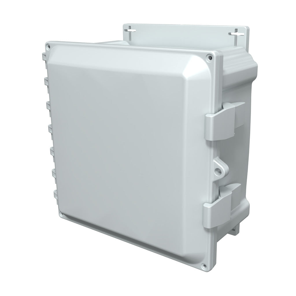 AttaBox Heartland series enclosure, NEMA 1/3R/4/4X/12, 10 x 10 x 6in (HxWxD), wall mount, polycarbonate, Pantone 7541 C light gray, single-door, polycarbonate quick-release latch.-AHF10106