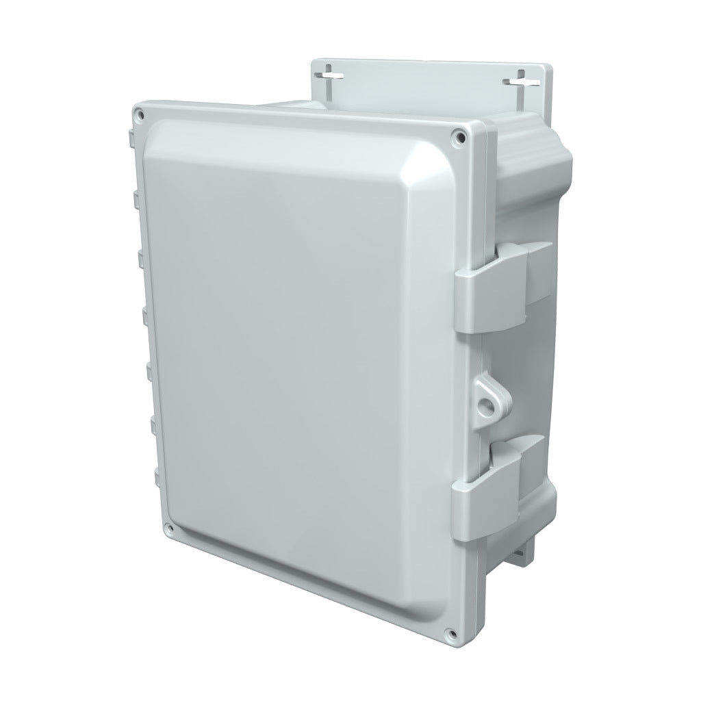 AttaBox Heartland series enclosure, NEMA 1/3R/4/4X/12, 10 x 8 x 4in (HxWxD), wall mount, polycarbonate, Pantone 7541 C light gray, single-door, polycarbonate quick-release latch.-AHF1084