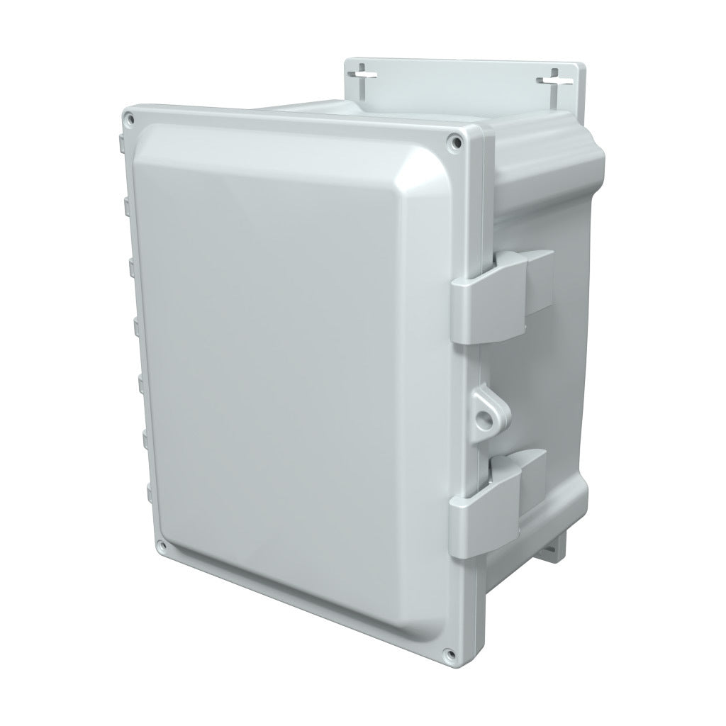 AttaBox Heartland series enclosure, NEMA 1/3R/4/4X/12, 10 x 8 x 6in (HxWxD), wall mount, polycarbonate, Pantone 7541 C light gray, single-door, polycarbonate quick-release latch.-AHF1086