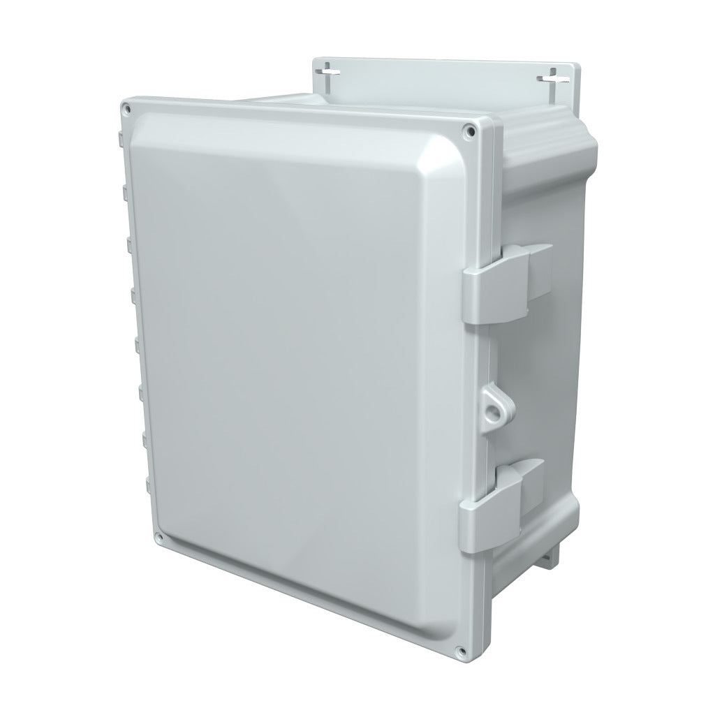 AttaBox Heartland series enclosure, NEMA 1/3R/4/4X/12, 12 x 10 x 6in (HxWxD), wall mount, polycarbonate, Pantone 7541 C light gray, single-door, polycarbonate quick-release latch.-AHF12106