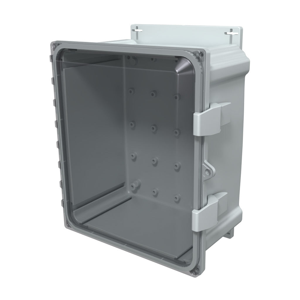 AttaBox Heartland series enclosure, NEMA 1/3R/4/4X/12, 12 x 10 x 6in (HxWxD), wall mount, polycarbonate, Pantone 7541 C light gray, smoked polycarbonate single-door, polycarbonate quick-release latch.-AHF12106C