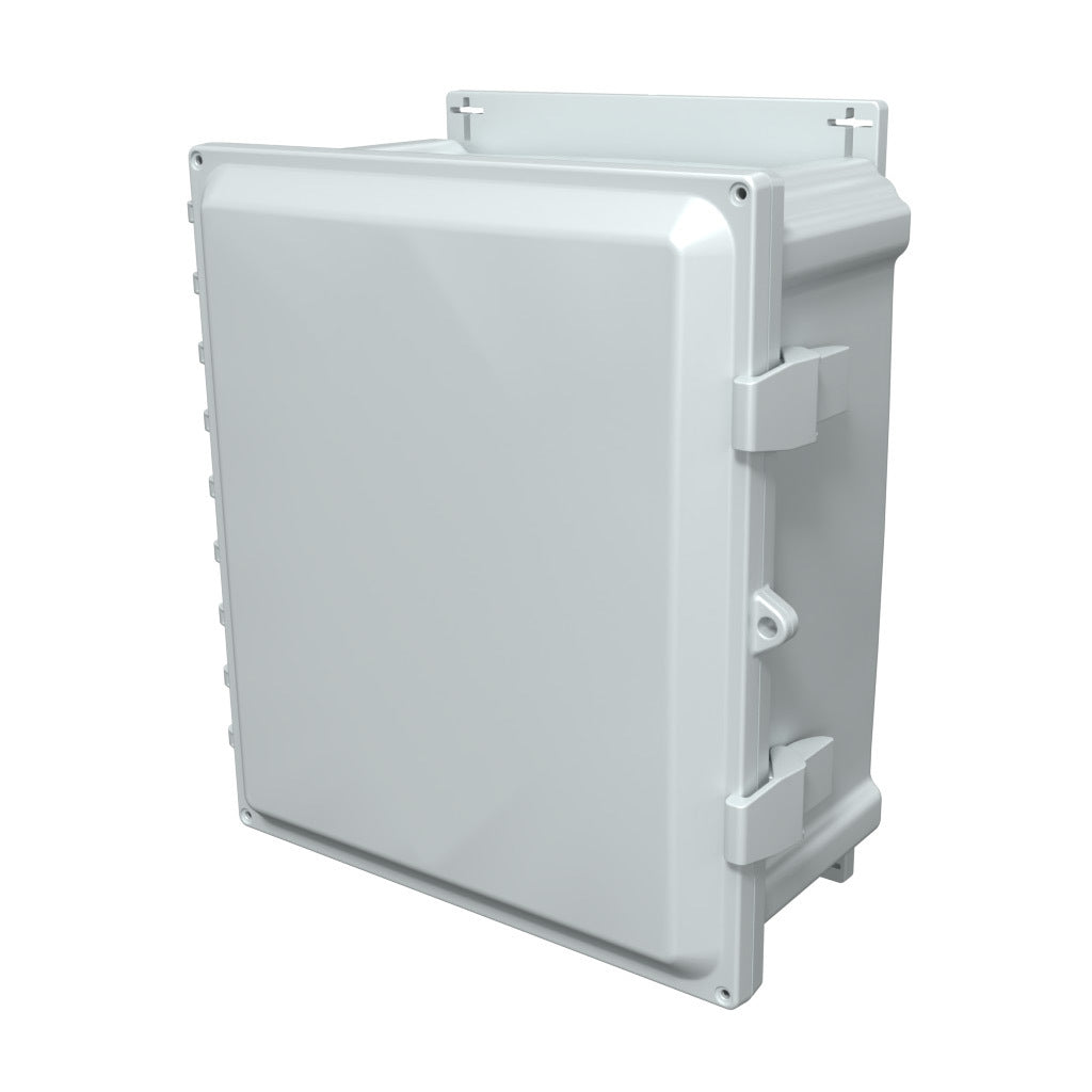 AttaBox Heartland series enclosure, NEMA 1/3R/4/4X/12, 14 x 12 x 6in (HxWxD), wall mount, polycarbonate, Pantone 7541 C light gray, single-door, polycarbonate quick-release latch.-AHF14126