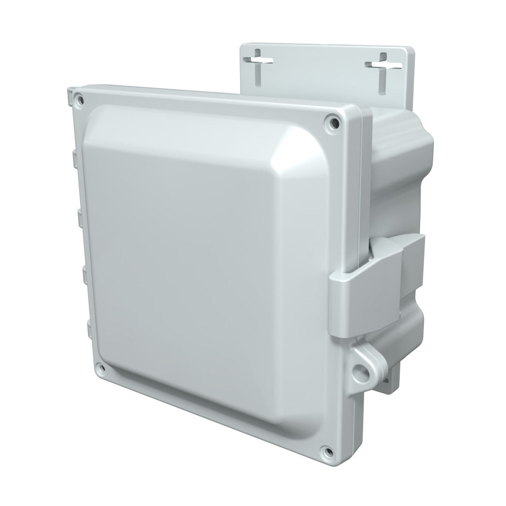 AttaBox Heartland series enclosure, NEMA 1/3R/4/4X/12, 6 x 6 x 4in (HxWxD), wall mount, polycarbonate, Pantone 7541 C light gray, single-door, polycarbonate quick-release latch.-AHF664