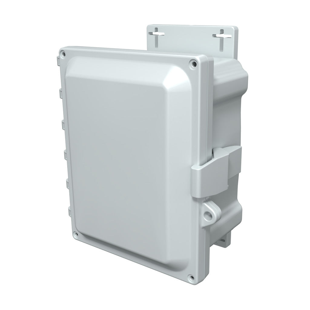AttaBox Heartland series enclosure, NEMA 1/3R/4/4X/12, 8 x 6 x 4in (HxWxD), wall mount, polycarbonate, Pantone 7541 C light gray, single-door, polycarbonate quick-release latch.-AHF864