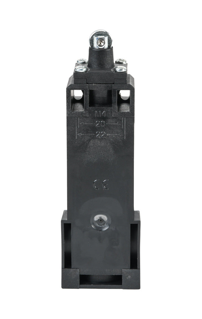 AchieVe IEC limit switch, metal plunger with metal roller, 90-degree adjustable head, (2) N.C. contact(s), snap action, solenoid reset, 20-22mm hole spacing, plastic, (2) PG11 and (1) 1/2in NPT cable entries.-AHP2T12J02-024