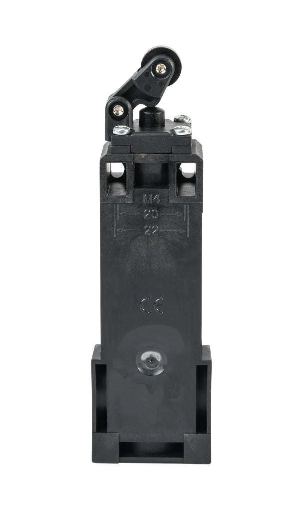 AchieVe IEC limit switch, one-way horizontal lever with 12.5mm plastic roller, 90-degree adjustable head, (2) N.C. contact(s), snap action, solenoid reset, 20-22mm hole spacing, plastic, (2) PG11 and (1) 1/2in NPT cable entries.-AHP2T30J02-024