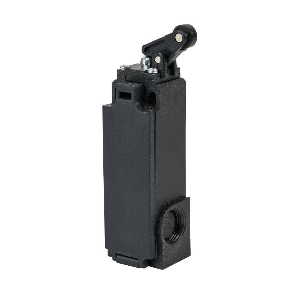 AchieVe IEC limit switch, one-way vertical lever with 12.5mm plastic roller, 90-degree adjustable head, (2) N.C. contact(s), snap action, solenoid reset, 20-22mm hole spacing, plastic, (2) PG11 and (1) 1/2in NPT cable entries.-AHP2T32J02-024