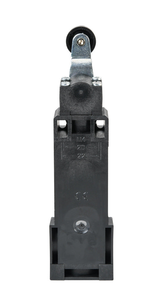 AchieVe IEC limit switch, side rotary lever with 18mm nylon roller, 90-degree adjustable head, (2) N.C. contact(s), snap action, solenoid reset, 20-22mm hole spacing, plastic, (2) PG11 and (1) 1/2in NPT cable entries.-AHP2T41J02-024