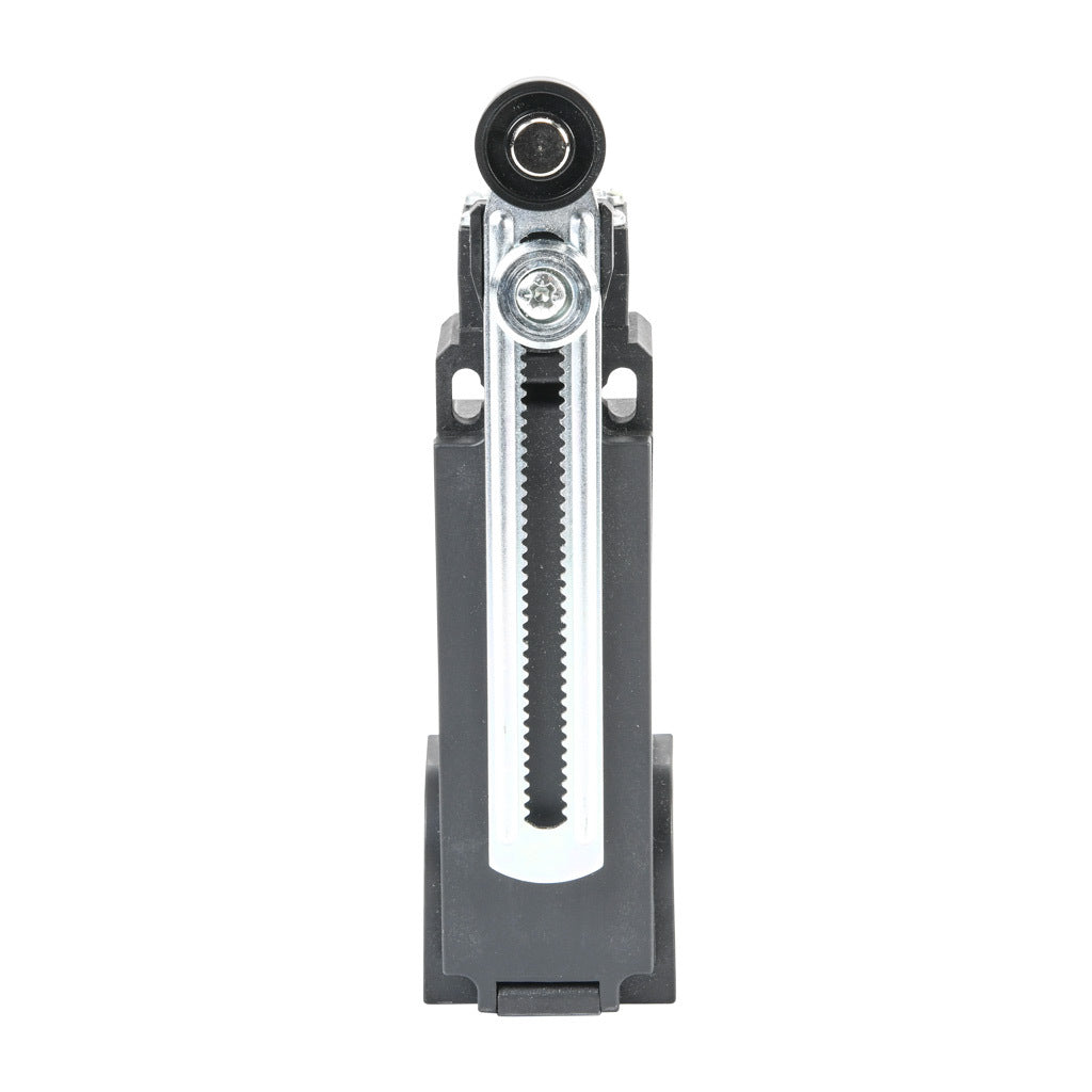 AchieVe IEC limit switch, side rotary 2mm step adjustable lever with 18mm nylon roller, 90-degree adjustable head, (2) N.C. contact(s), snap action, solenoid reset, 20-22mm hole spacing, plastic, (2) PG11 and (1) 1/2in NPT cable entries.-AHP2T5100J02-024