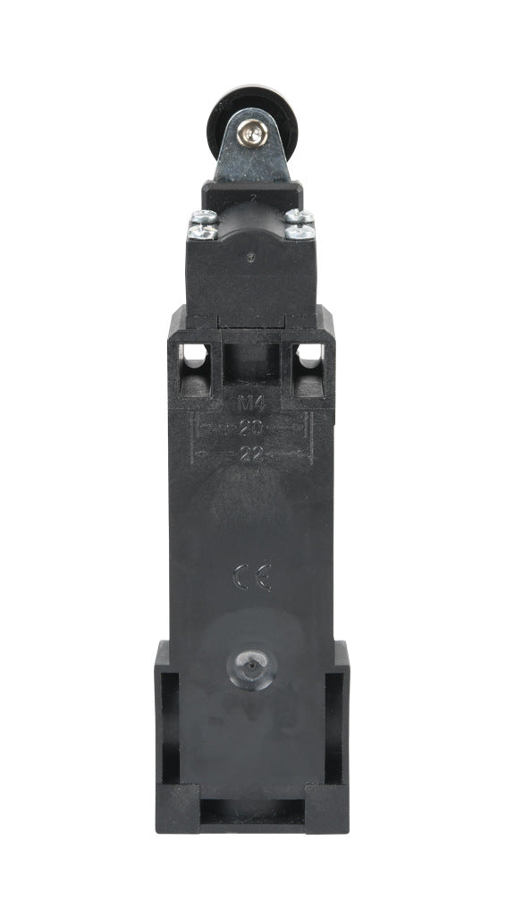 AchieVe IEC limit switch, side rotary 2mm step adjustable lever with 18mm nylon roller, 90-degree adjustable head, (2) N.C. contact(s), snap action, solenoid reset, 20-22mm hole spacing, plastic, (2) PG11 and (1) 1/2in NPT cable entries.-AHP2T5100J02-024