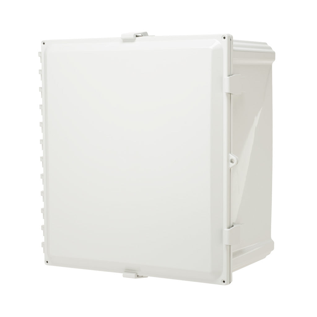 AttaBox Heartland series enclosure, with shelf, NEMA 1/3R/4/4X/12, 18 x 16 x 10in (HxWxD), wall mount, polycarbonate, Pantone 7541 C light gray, single-door, polycarbonate quick-release latch.-AHWD181610