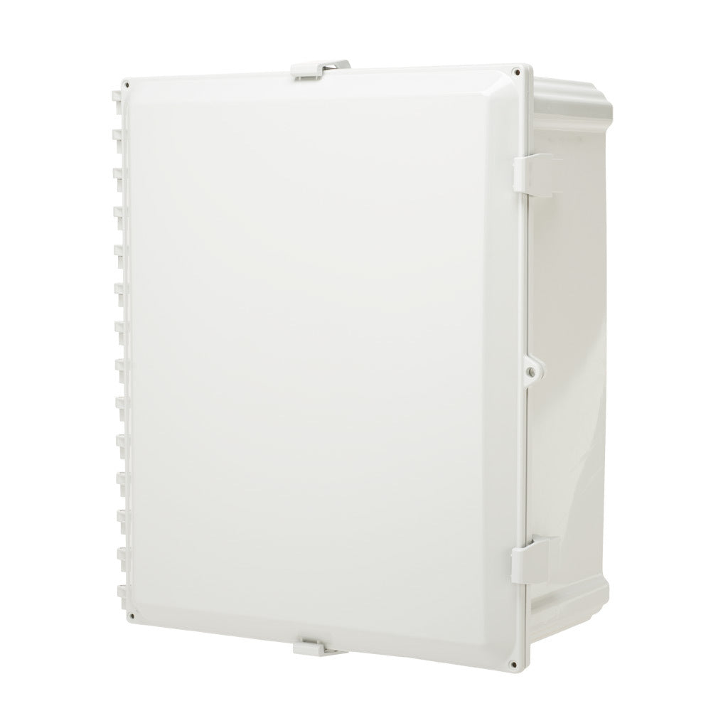 AttaBox Heartland series enclosure, with shelf, NEMA 1/3R/4/4X/12, 20 x 16 x 8in (HxWxD), wall mount, polycarbonate, Pantone 7541 C light gray, single-door, polycarbonate quick-release latch.-AHWD20168