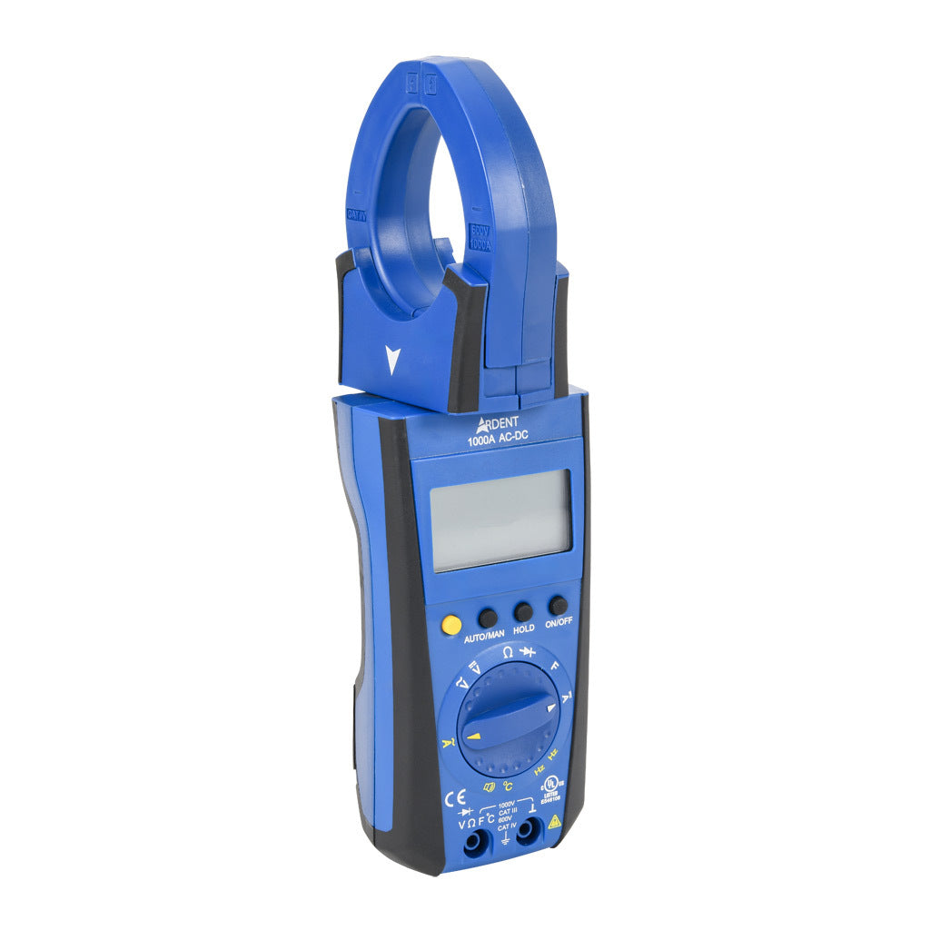 ARDENT clamp meter, AC/DC voltage, AC/DC current, resistance, capacitance, frequency and temperature, 1000A, CAT IV 600V/CAT lll 1000V, True RMS.-ARD-CM1000ACDC