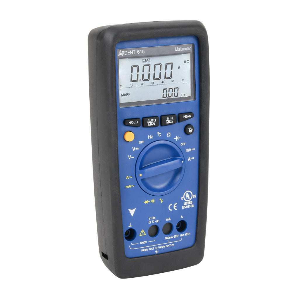 ARDENT multimeter, AC/DC voltage, AC/DC current, resistance, continuity, capacitance, frequency and temperature, 10A, CAT IV 600V/CAT lll 1000V.-ARD-MM615