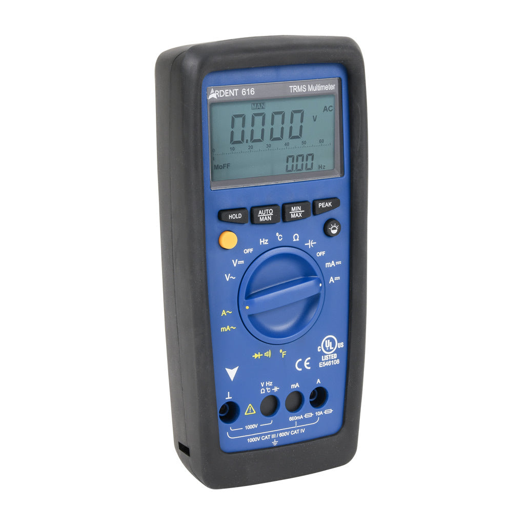 ARDENT multimeter, AC/DC voltage, AC/DC current, resistance, continuity, capacitance, frequency and temperature, 10A, CAT IV 600V/CAT lll 1000V, True RMS.-ARD-MM616