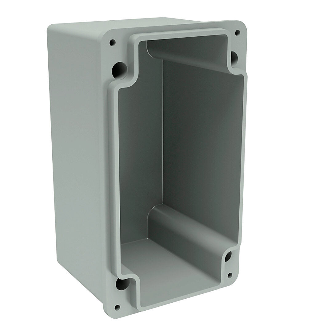 AttaBox Commander series pushbutton enclosure, 3 holes, 22mm, NEMA 1/3R/4X/6P/12, 6 x 4 x 4in (HxWxD), wall mount, fiberglass reinforced polyester, gray, screw cover.-CO3PB22