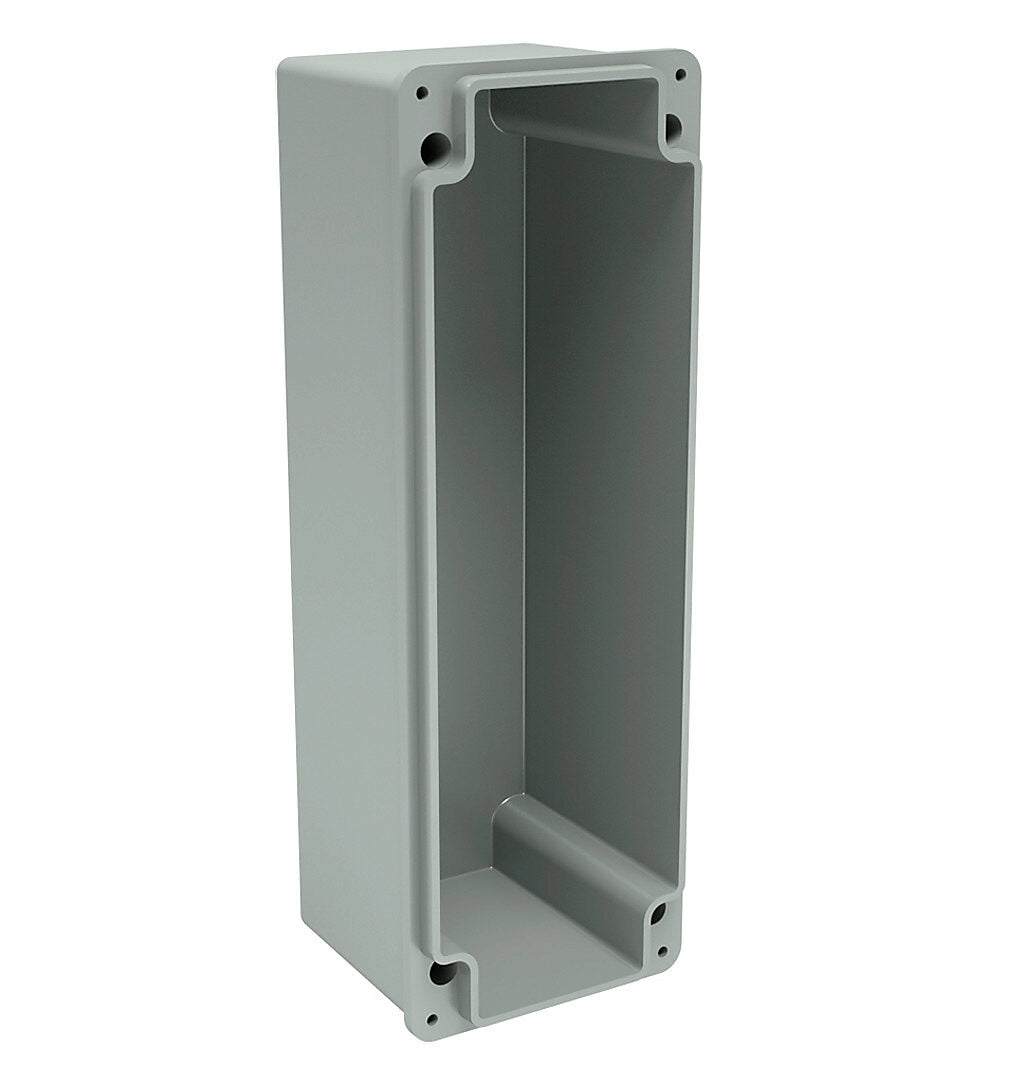 AttaBox Commander series pushbutton enclosure, 6 holes, 22mm, NEMA 1/3R/4X/6P/12, 11 x 4 x 4in (HxWxD), wall mount, fiberglass reinforced polyester, gray, screw cover.-CO6PB22