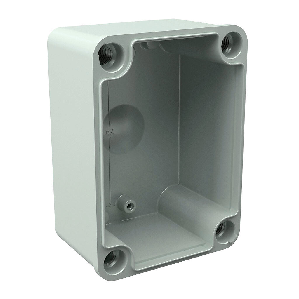 AttaBox Commander series pushbutton enclosure, 1 hole, 30mm, NEMA 1/3R/4X/6P/12, 4 x 3 x 2in (HxWxD), wall mount, polycarbonate, light gray, gloss finish, screw cover.-COPC1PB