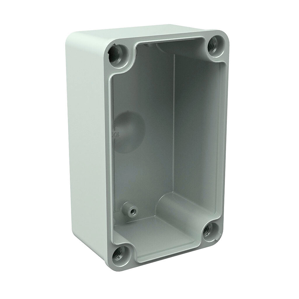 AttaBox Commander series pushbutton enclosure, 2 holes, 22mm, NEMA 1/3R/4X/6P/12, 5 x 3 x 3in (HxWxD), wall mount, polycarbonate, light gray, gloss finish, screw cover.-COPC2PB22