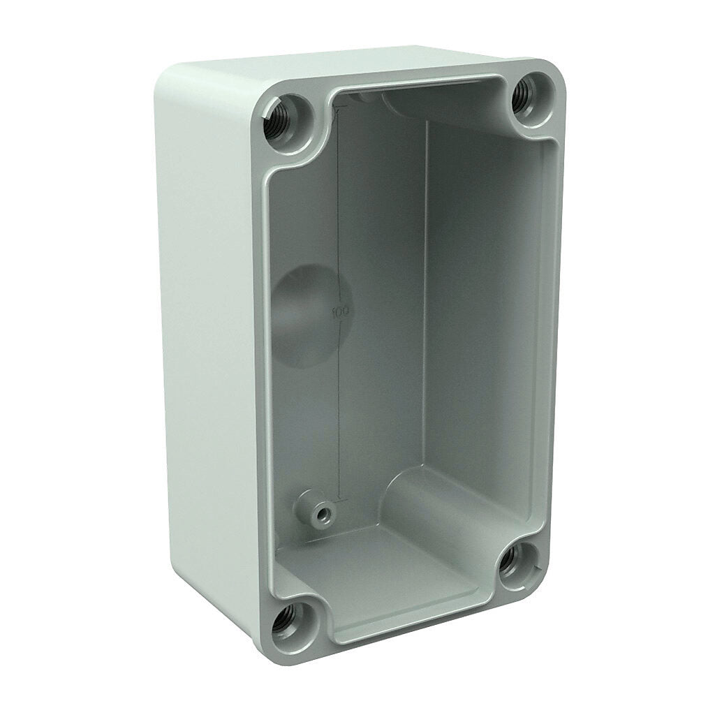AttaBox Commander series pushbutton enclosure, 2 holes, 30mm, NEMA 1/3R/4X/6P/12, 5 x 3 x 3in (HxWxD), wall mount, polycarbonate, light gray, gloss finish, screw cover.-COPC2PB