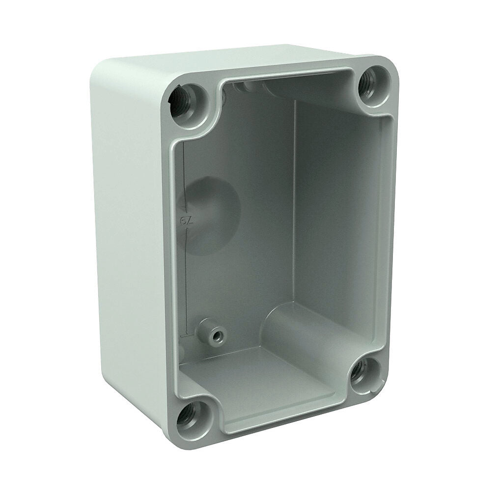 AttaBox Commander series pushbutton enclosure, blank cover, NEMA 1/3R/4X/6P/12, 4 x 3 x 2in (HxWxD), wall mount, polycarbonate, light gray, gloss finish, screw cover.-COPC432