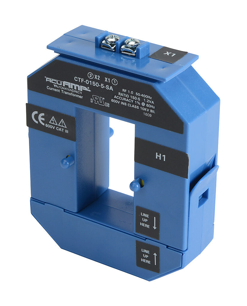 AcuAMP AC current transformer, split core, 150A primary, 5A secondary, 1.19 x 2.22in sensing window, 1.5% accuracy, screw terminal.-CTF-0150-5-SA