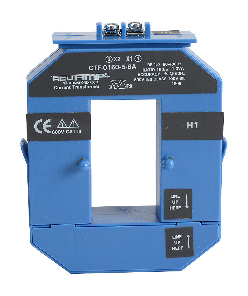 AcuAMP AC current transformer, split core, 150A primary, 5A secondary, 1.19 x 2.22in sensing window, 1.5% accuracy, screw terminal.-CTF-0150-5-SA