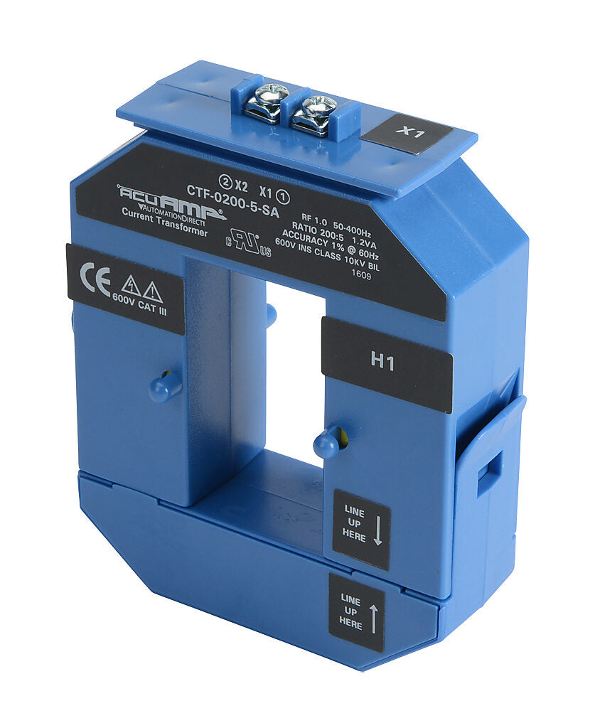 AcuAMP AC current transformer, split core, 200A primary, 5A secondary, 1.19 x 2.22in sensing window, 1% accuracy, screw terminal.-CTF-0200-5-SA