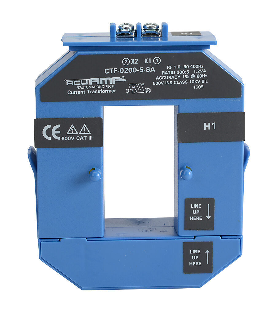 AcuAMP AC current transformer, split core, 200A primary, 5A secondary, 1.19 x 2.22in sensing window, 1% accuracy, screw terminal.-CTF-0200-5-SA