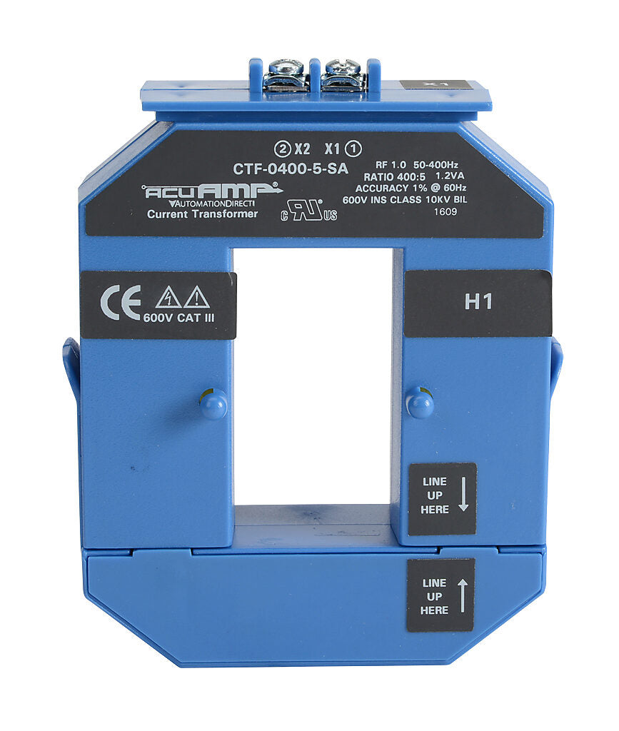 AcuAMP AC current transformer, split core, 400A primary, 5A secondary, 1.19 x 2.22in sensing window, 1% accuracy, screw terminal.-CTF-0400-5-SA