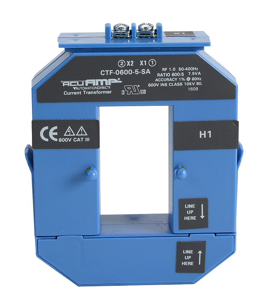 AcuAMP AC current transformer, split core, 600A primary, 5A secondary, 1.19 x 2.22in sensing window, 1% accuracy, screw terminal.-CTF-0600-5-SA