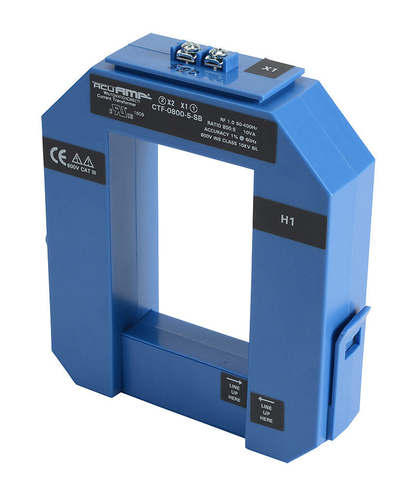 AcuAMP AC current transformer, split core, 800A primary, 5A secondary, 2.36 x 3.49in sensing window, 1% accuracy, screw terminal.-CTF-0800-5-SB