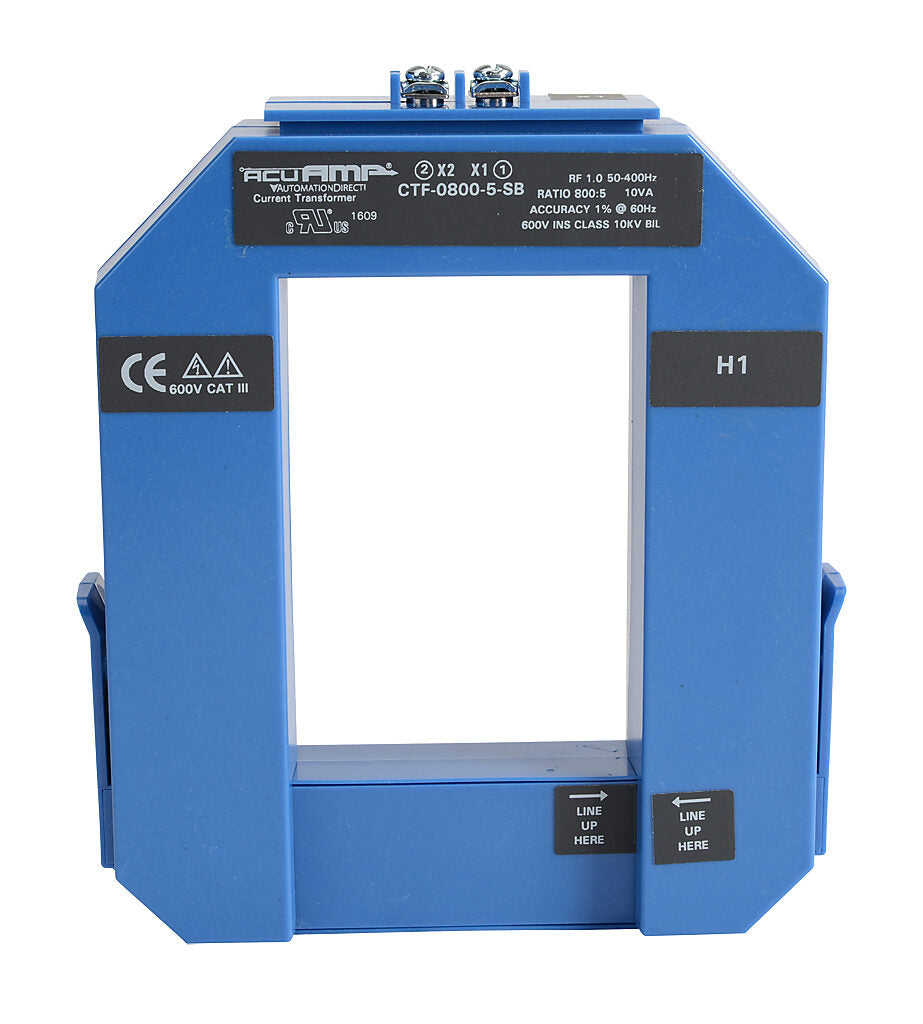 AcuAMP AC current transformer, split core, 800A primary, 5A secondary, 2.36 x 3.49in sensing window, 1% accuracy, screw terminal.-CTF-0800-5-SB
