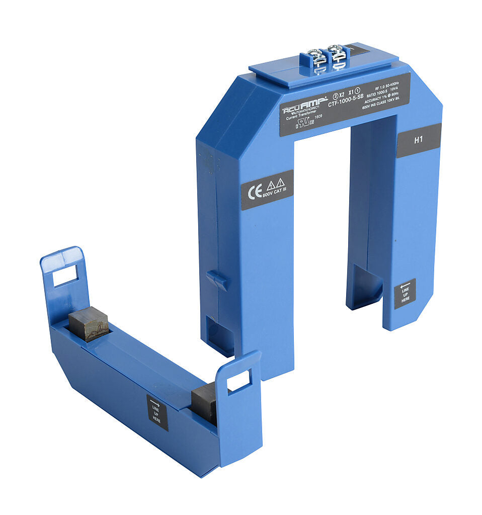 AcuAMP AC current transformer, split core, 1000A primary, 5A secondary, 2.36 x 3.49in sensing window, 1% accuracy, screw terminal.-CTF-1000-5-SB