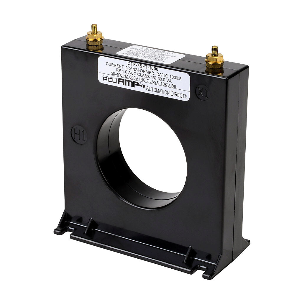 AcuAMP AC current transformer, solid core, 1000A primary, 5A secondary, 2.5in diameter sensing window, 1% accuracy, M4 x 0.7 threaded terminal stud with nut.-CTF-7SFT-1000