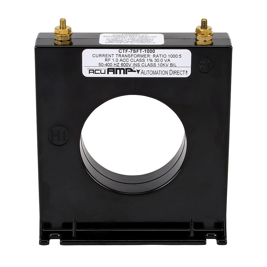 AcuAMP AC current transformer, solid core, 1000A primary, 5A secondary, 2.5in diameter sensing window, 1% accuracy, M4 x 0.7 threaded terminal stud with nut.-CTF-7SFT-1000