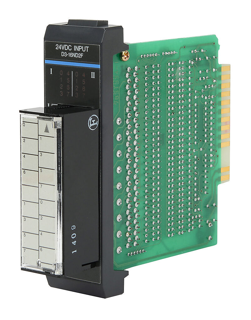 16-point 24VDC fast response (0.8 ms) current sourcing input module, 2 commons (internally connected), removable terminal.-D3-16ND2F