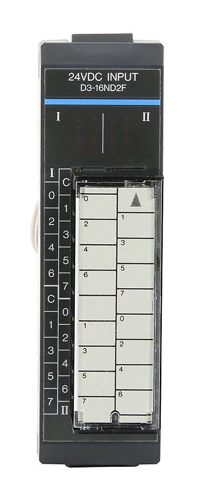 16-point 24VDC fast response (0.8 ms) current sourcing input module, 2 commons (internally connected), removable terminal.-D3-16ND2F
