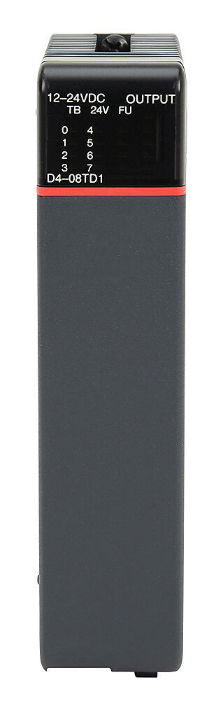 8-point 12-24 VDC current sinking output module, 2 commons (internally connected), 2A/point, 5A/common, removable terminal.-D4-08TD1