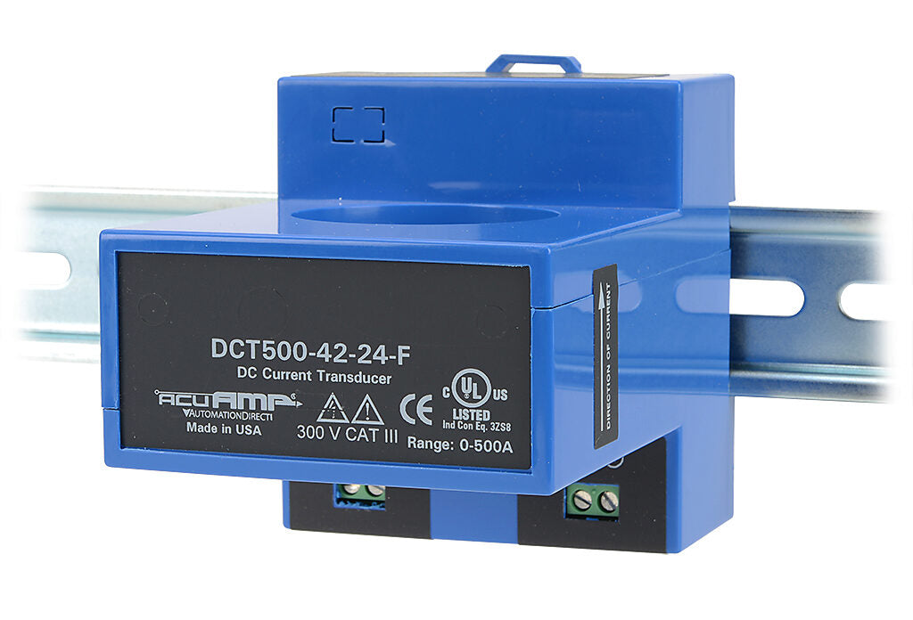 AcuAMP DC current transducer, large aperture fixed core, 0-500A sensing range, 4-20 mA output.-DCT500-42-24-F