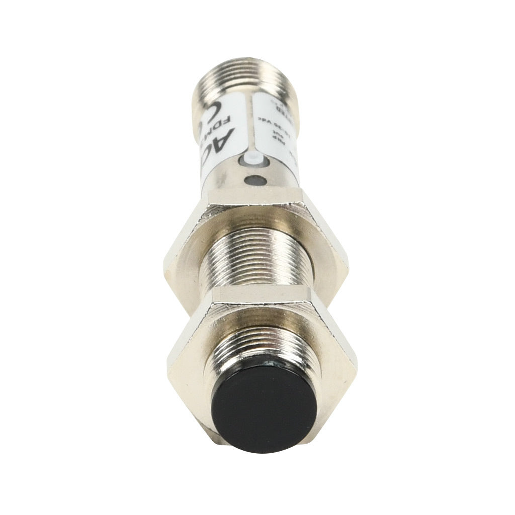 AchieVe photoelectric sensor, tubular, threaded, diffuse, infrared, 100mm sensing distance, selectable light-on/dark-on, PNP, 1 kHz switching frequency, teach-in button, metal housing, 4-pin M12 quick-disconnect.-FDM3-0P-1H