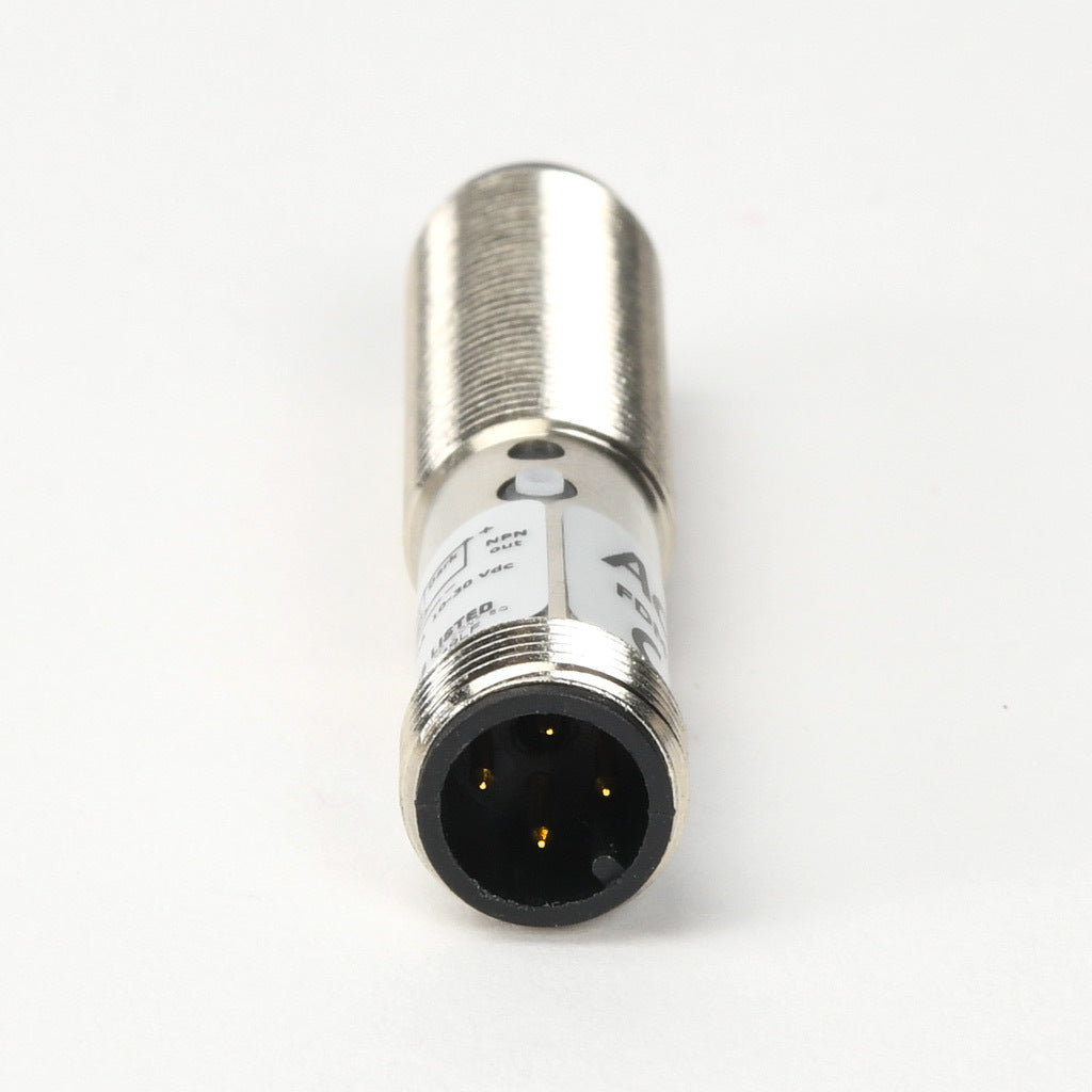 AchieVe photoelectric sensor, tubular, threaded, diffuse, infrared, 300mm sensing distance, selectable light-on/dark-on, NPN, 1 kHz switching frequency, teach-in button, metal housing, 4-pin M12 quick-disconnect.-FDM7-0N-1H