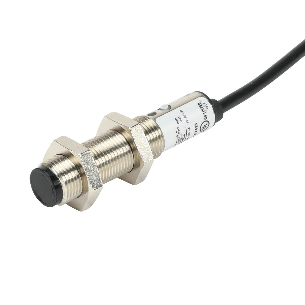 AchieVe photoelectric sensor, tubular, threaded, diffuse, infrared, 300mm sensing distance, selectable light-on/dark-on, PNP, 1 kHz switching frequency, teach-in button, metal housing, pigtail.-FDM7-0P-1A
