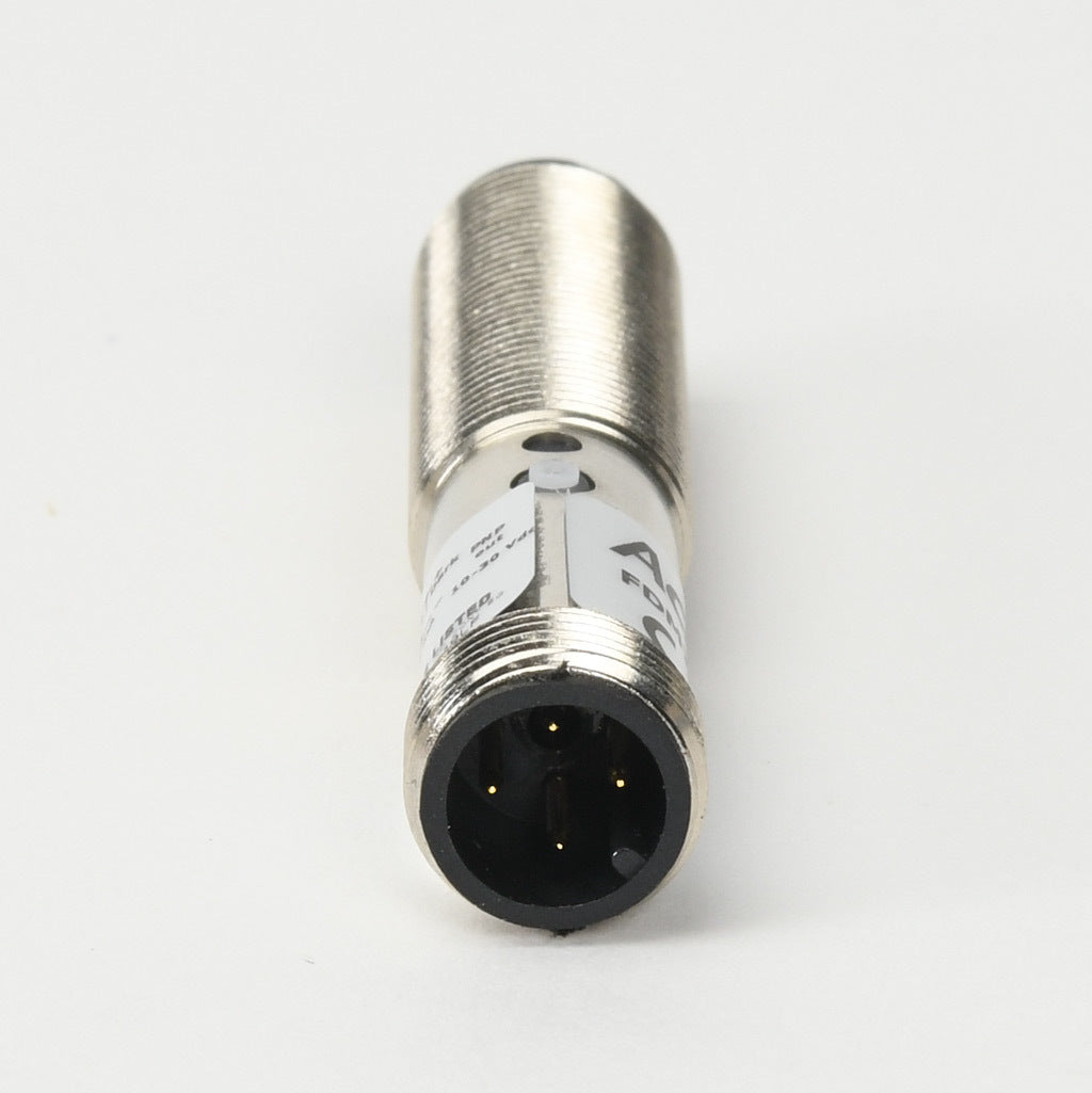 AchieVe photoelectric sensor, tubular, threaded, diffuse, infrared, 300mm sensing distance, selectable light-on/dark-on, PNP, 1 kHz switching frequency, teach-in button, metal housing, 4-pin M12 quick-disconnect.-FDM7-0P-1H